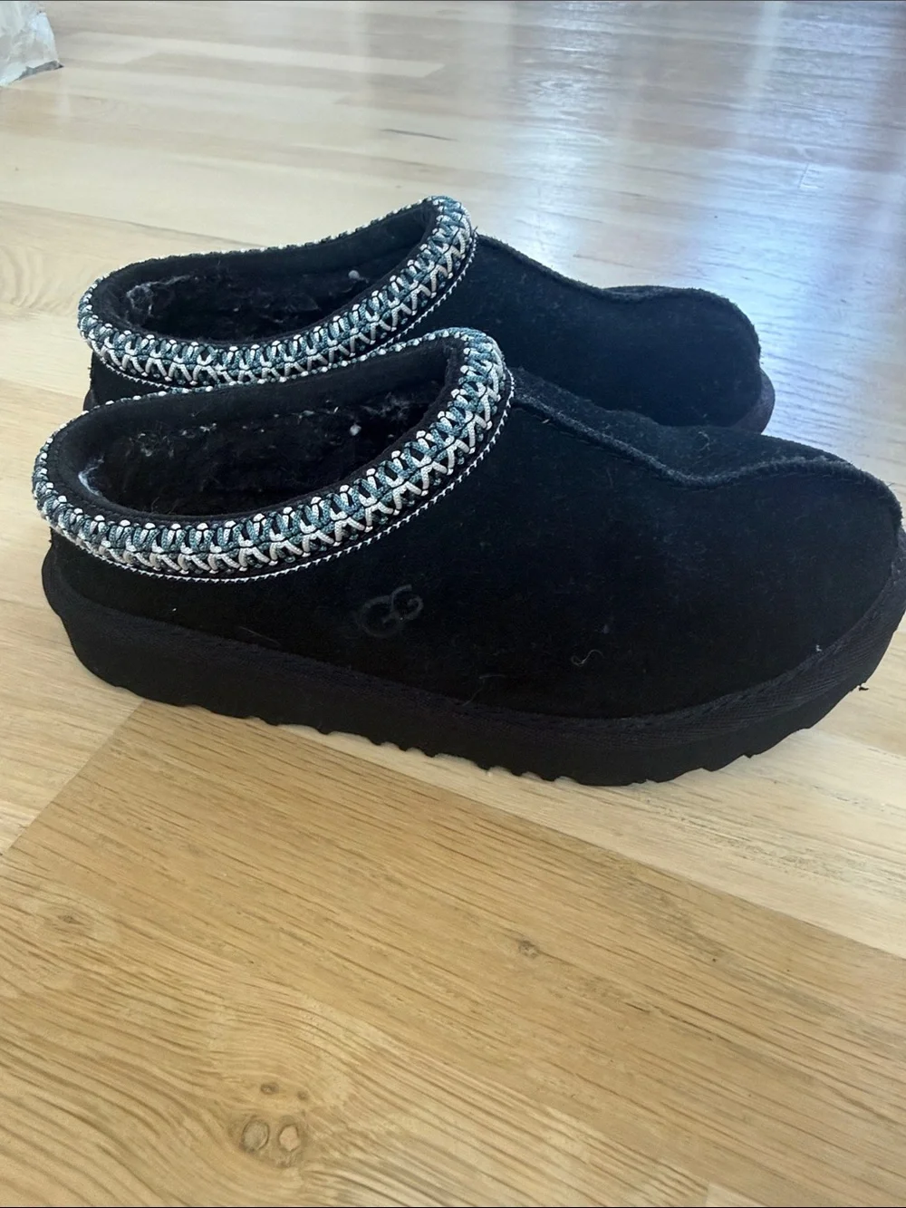 UGG Black Suede Slip-On Clog with Braided Collar